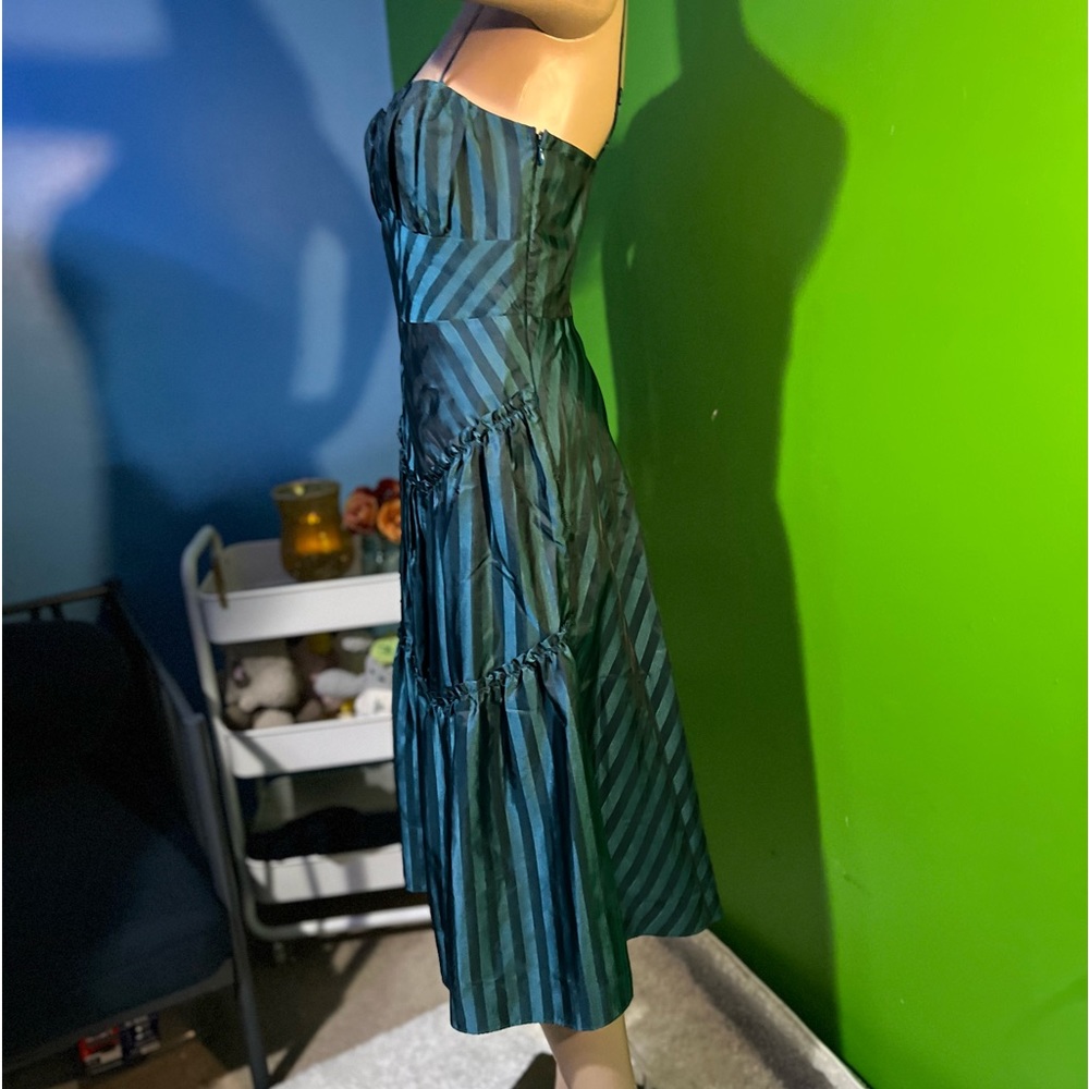 NWT $293 Betsey Johnson | Y2K | Unlined Teal Striped Corset Ruffle Dress | 4 - Picture 9 of 17